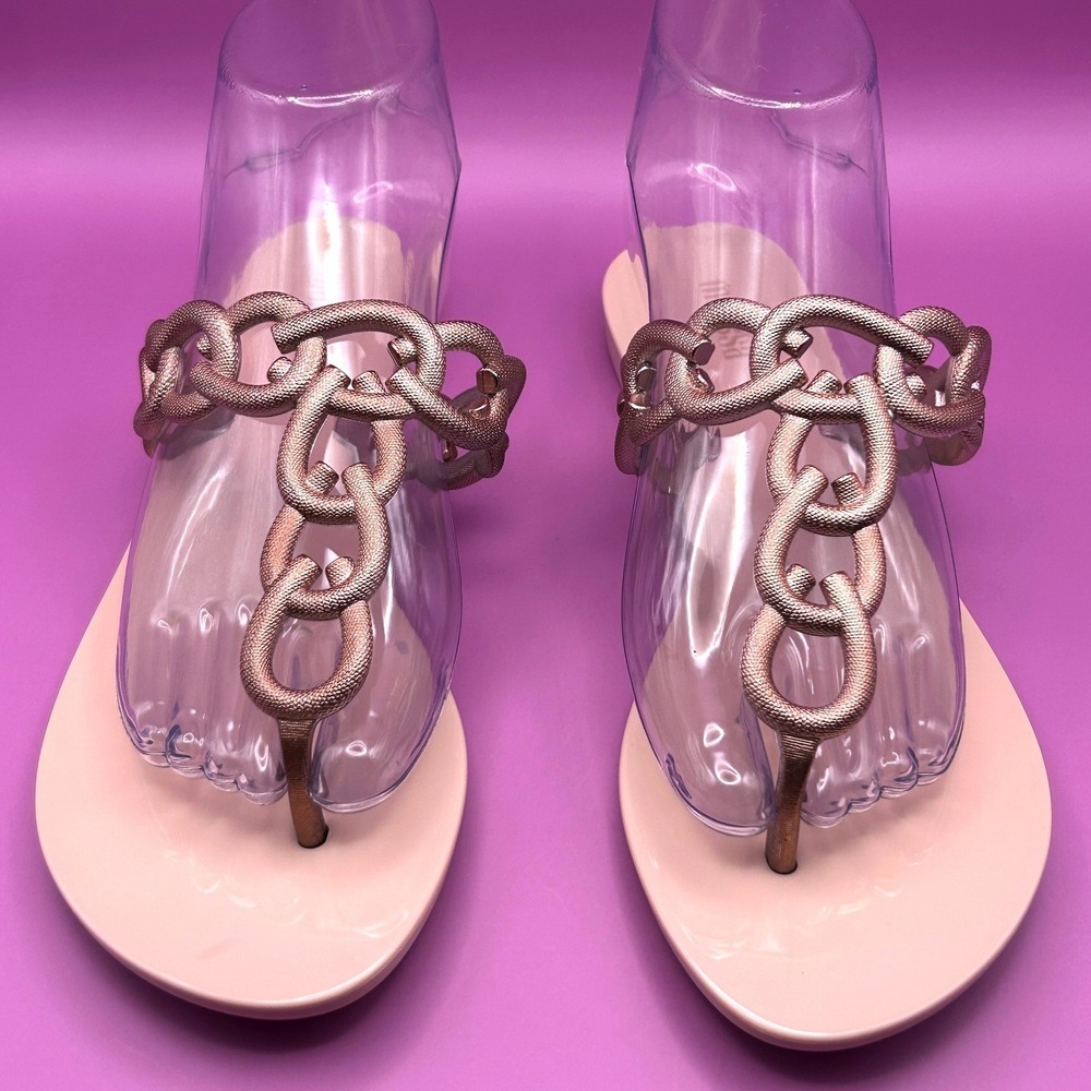 Melissa Women's Success Chain Link Thong Sandal Rose Gold Jelly Sandals Size 7